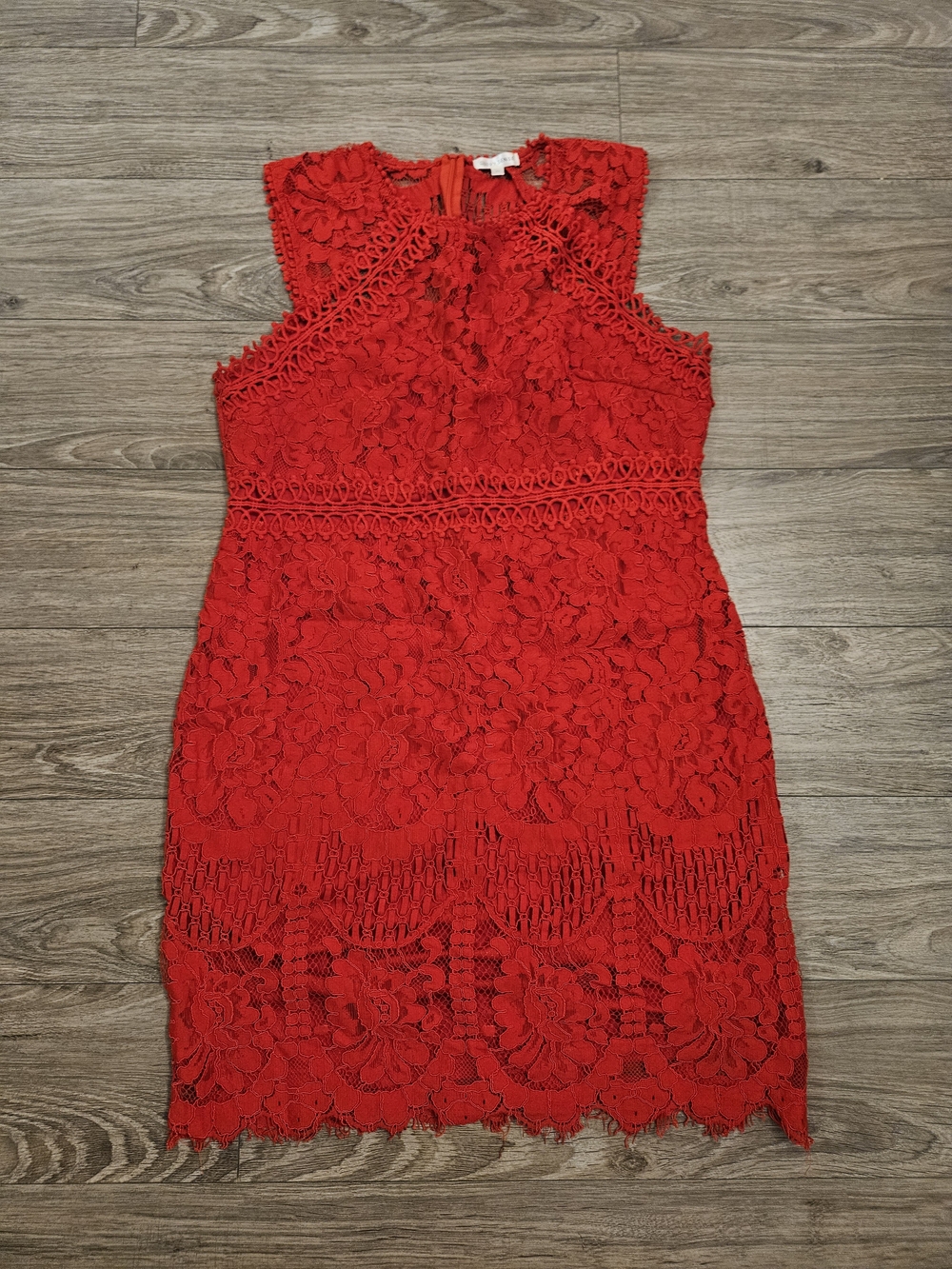Red Lace Midi Dress with Floral Crochet Detail Size 2X